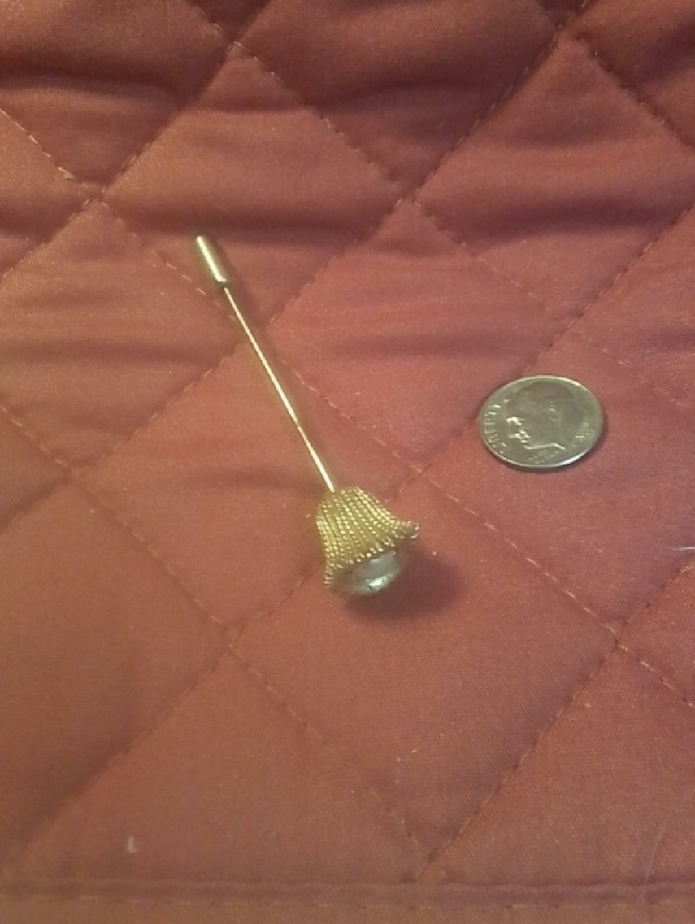 Gold-tone Mesh Hat Stick Pin with Clear Stone